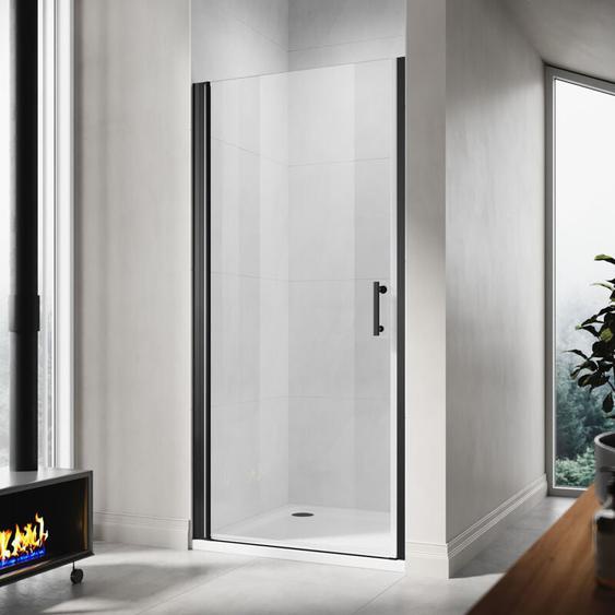 Sirhona - Porte de douche pivotante sans cadre Porte de cabine de douche réversible en verre de sécurité 5mm Noir 80cm