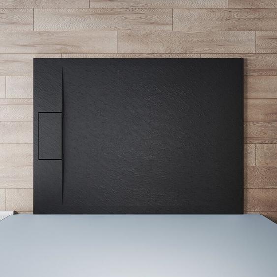 Sirhona - Receveur de douche 120x90cm Receveur de douche plat de haute qualité pour cabine de douche Salle de bain smc Noir 32mm texture ardoise