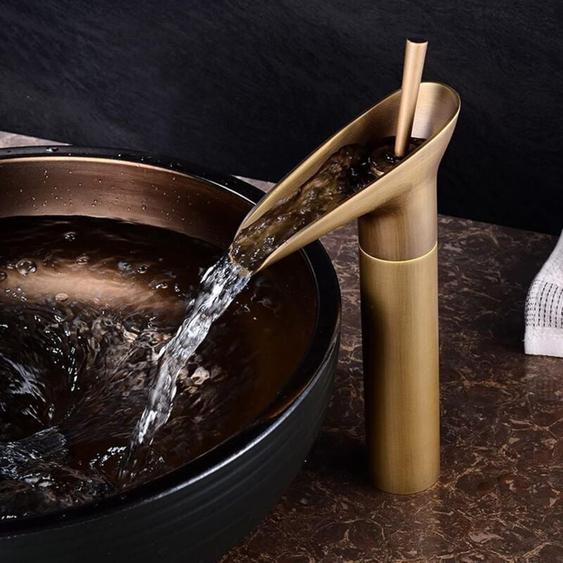 Sjqka - Robinet de Lavabo, Robinetterie Mitigeur Cascade pour Salle de Bains, Chaude et Froide Réglable de Mitigeur Lavabo, Laiton Chromé