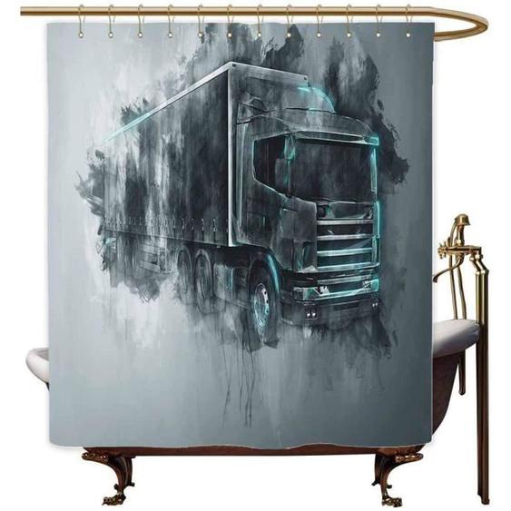 SKDSArts Rideaux de Douche pour Salle Bain Sarcelle Couleur Camion, Niveaux Gris Illustration A Tracteur Remorque Avec Peinture...