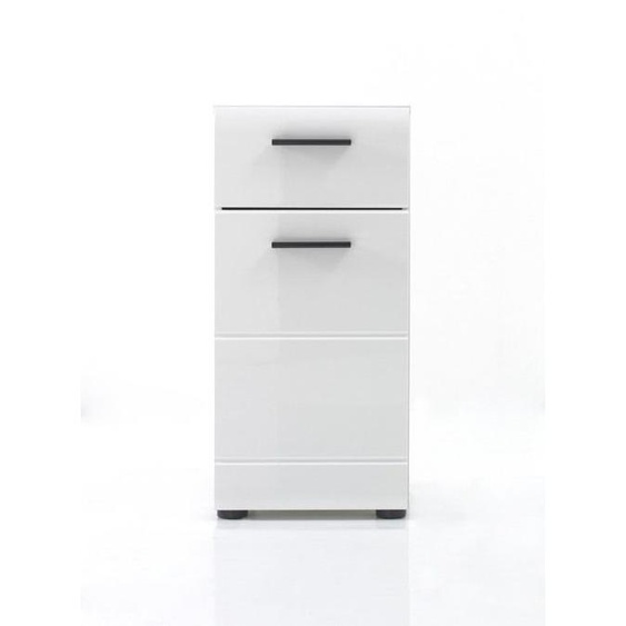 SkinGloss Commode de salle de bain, 1 porte, 1 tiroir, blanc, blanc brillant.