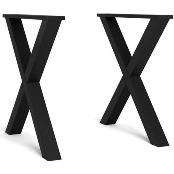 Skraut Home - Support - Pieds en X - Bois massif pour plateau de table - Laqué Noir - 72x72cm