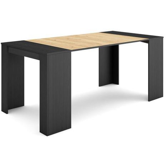 Skraut Home - Table console extensible  - Noir et chêne - Pour 8 personnes
