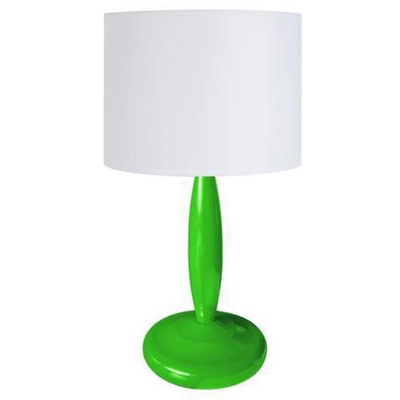 SKREPPA-Lampe de chevet colonne métal  vert Abat-jour: cylindre tissu rose 1 ampoule E14 inspiration nordique P18xD18xH32cm