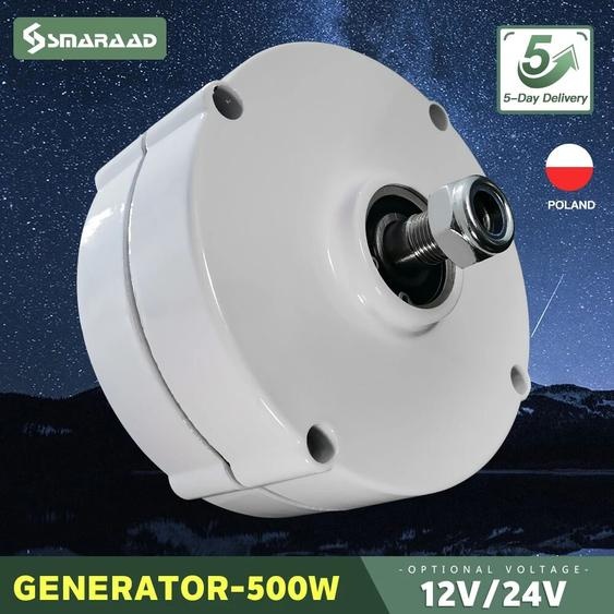 SMARAAD Turbine Éolienne Magnétique PMG de 500W, 12/24V, 750 tr/min, AC/DC, Générateur à Massage Libre