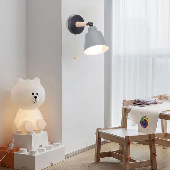 SNOGOLD Applique Murale Interieur Vintage E27 Luminaire Industriel en Bois et Métal Réglable Lampe Murale avec Interrupteur, Gris