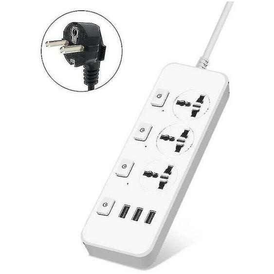 SNQ - Us/uk/eu Power Strip 5v2.1a Surge Protector With 3 Outlets & 3 Usb Ports