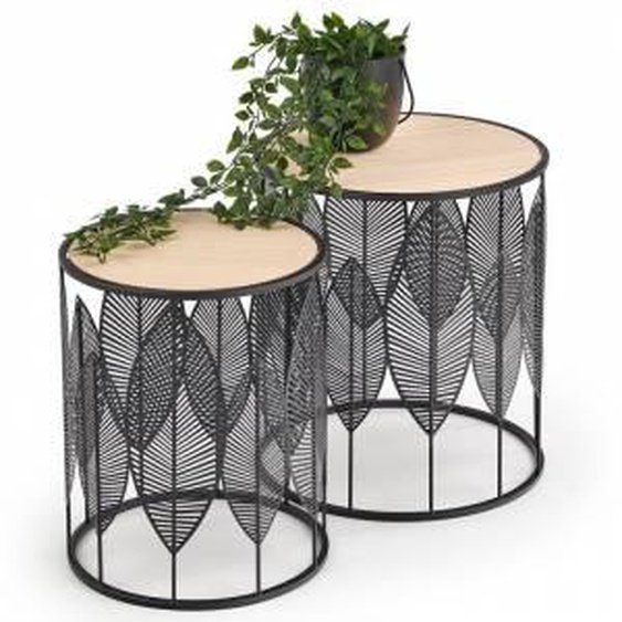 SO INSIDE Ensemble de deux tables dappoint avec plateaux ronds et structure en acier noir Plume