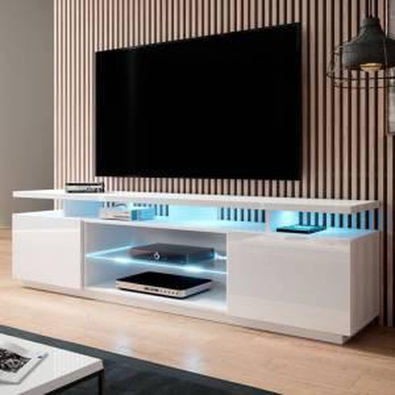 SO INSIDE Meuble TV blanc brillant 180 cm à LED Zohra