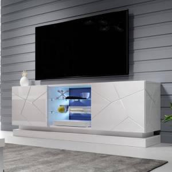 SO INSIDE Meuble TV blanc design 160 cm à LED Clost
