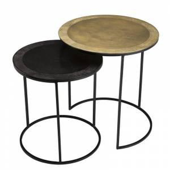 SO INSIDE Set de deux tables dappoint gigogne rondes en aluminium doré et noir avec pieds ronds en métal ELEGANCE