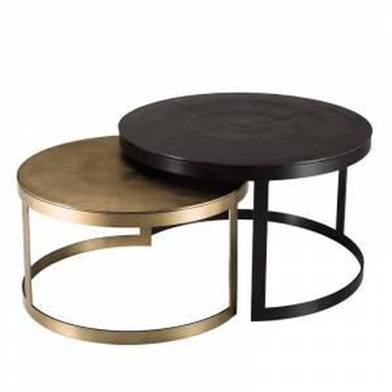 SO INSIDE Set de deux tables gigognes rondes en aluminium noir et doré ELEGANCE