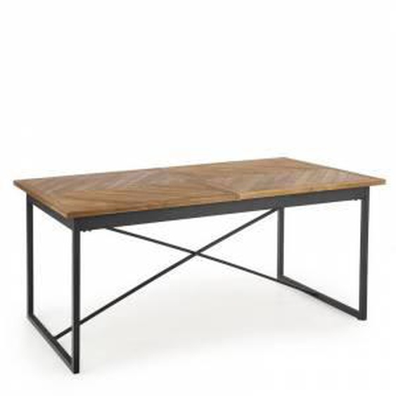 SO INSIDE Table à manger 180-240 x 90cm avec plateau aspect chêne miel et structure en métal noir VESTA