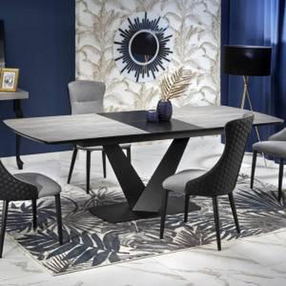SO INSIDE Table à manger design 180-230x95cm avec pied central en métal noir EPONA