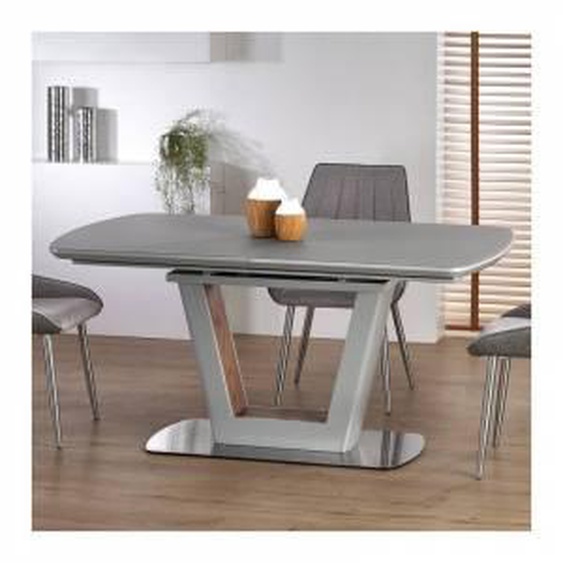 SO INSIDE Table a manger design gris mat pied métal 160-200x90cm Cara