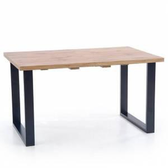 SO INSIDE Table à manger industrielle extensible 160-210cm avec plateau aspect chêne et structure en métal noir Venice