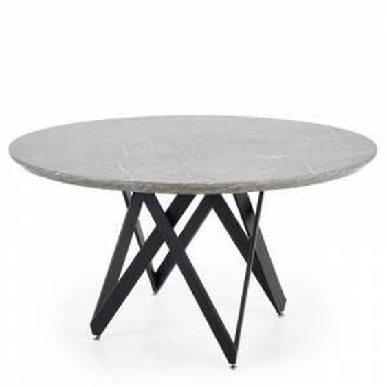SO INSIDE Table à manger ronde 140cm avec plateau aspect marbre et pieds design en acier noir Forza