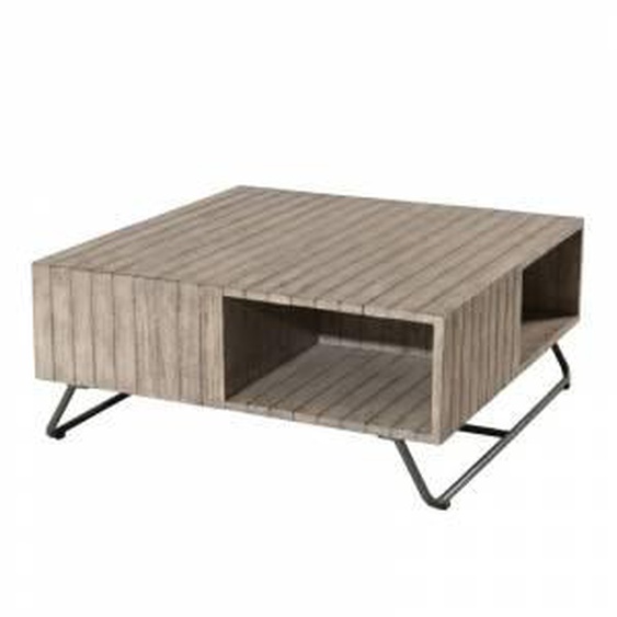 SO INSIDE Table basse carrée en bois de teck teinté gris & pieds acier Citadine