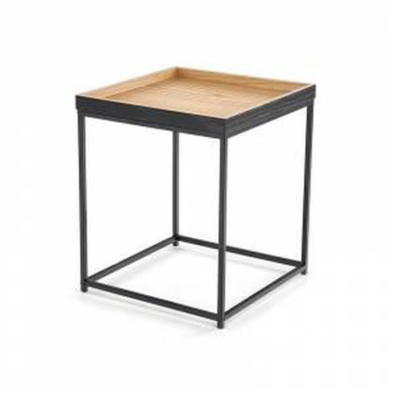 SO INSIDE Table dappoint carrée bois naturel et noir Cubo