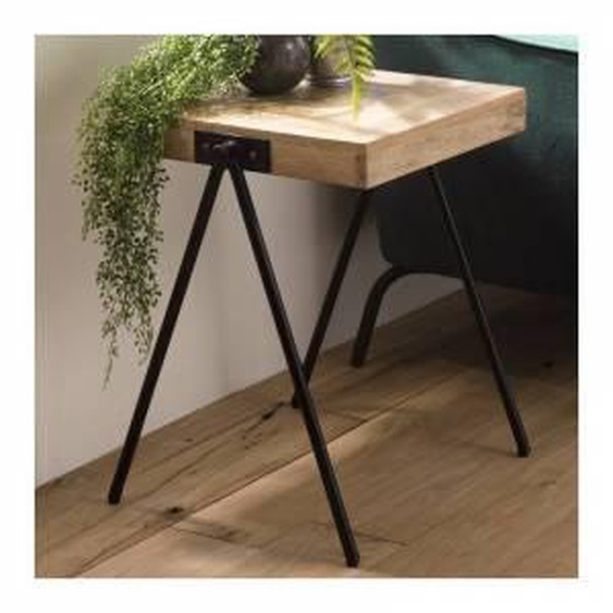 SO INSIDE Table dappoint carrée en bois de manguier et pieds métal Rhodes