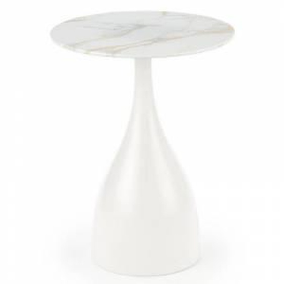 SO INSIDE Table dappoint design avec plateau aspect marbre blanc et pied central en métal CONSTANZA