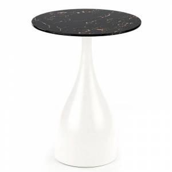 SO INSIDE Table dappoint design avec plateau aspect marbre noir et pied central en métal blanc CONSTANZA