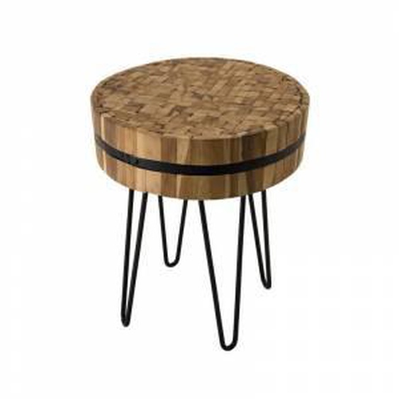 SO INSIDE Table dappoint ronde 45 cm en teck avec pieds épingles en métal noir Forest