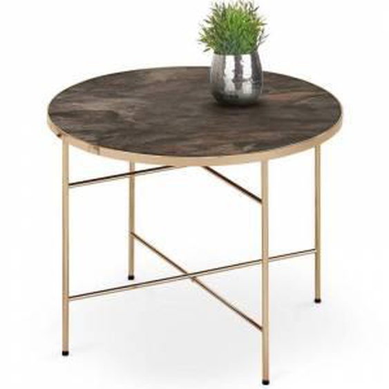 SO INSIDE Table dappoint ronde 60cm avec plateau style marbre et pieds métal couleur champagne ATLAS