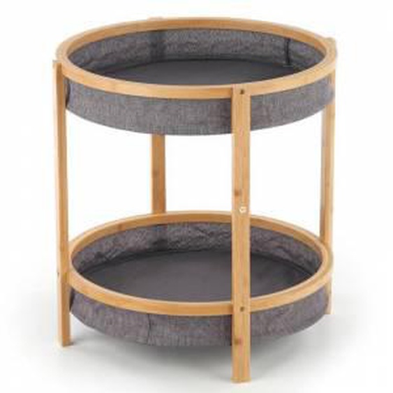 SO INSIDE Table dappoint ronde avec étagère en bois de bambou massif et tissu gris PYROLE