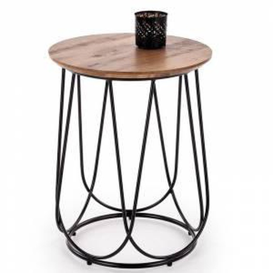SO INSIDE Table dappoint ronde avec plateau aspect noyer et piètement design en acier noir Bocage