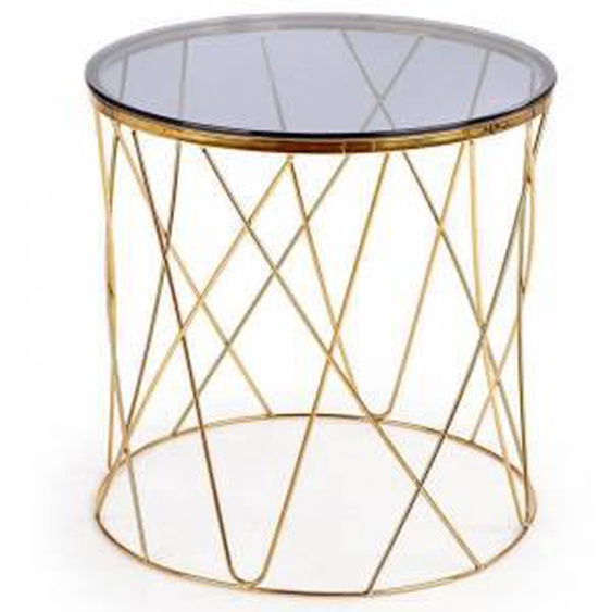 SO INSIDE Table d’appoint ronde avec plateau en verre fumé et pied en métal doré Adèle