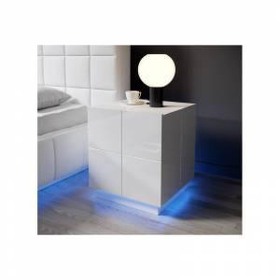 SO INSIDE Table de chevet design blanc brillant + LED Flow