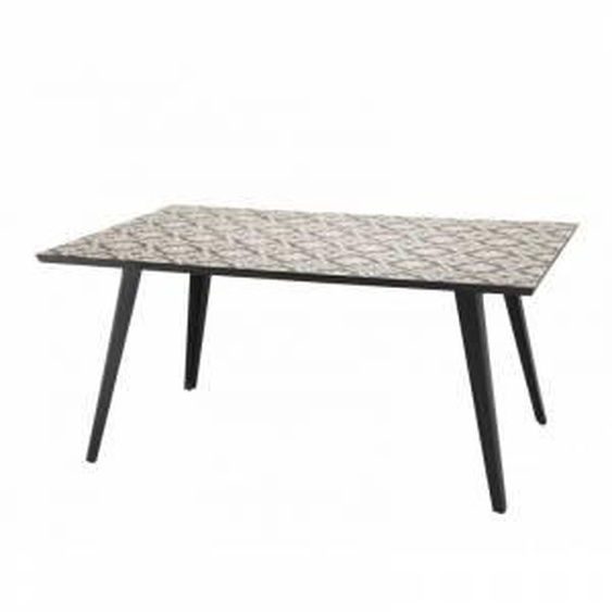 SO INSIDE Table de jardin 162x102cm avec plateau carreaux de ciment & pieds métal noir Marrakech