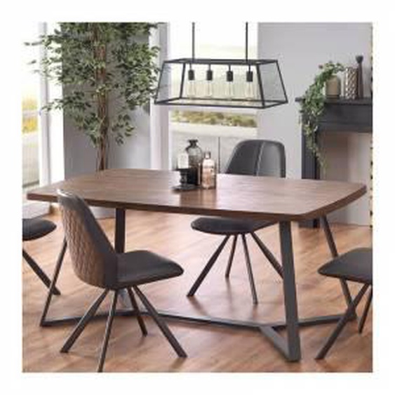 SO INSIDE Table de salle à manger 180 X 90 aspect chêne / noyer pieds en acier graphite Oxford