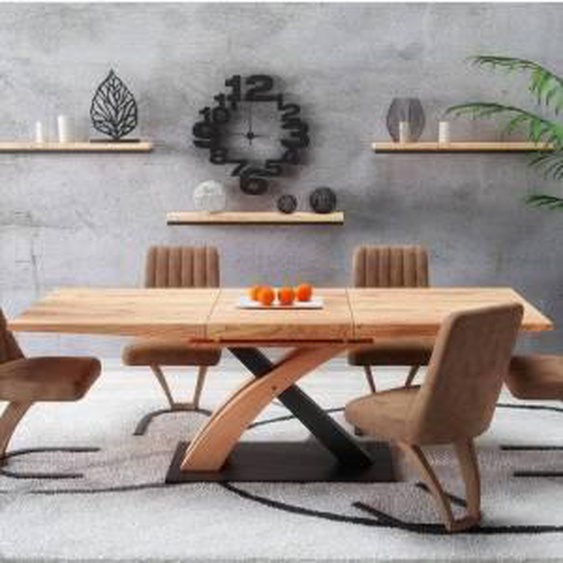 SO INSIDE Table de salle à manger design avec rallonge intégrée aspect chêne doré et acier noir Millenium