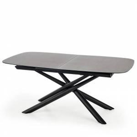 SO INSIDE Table de salle à manger extensible avec plateau en verre gris foncé et pied central design en acier noir Chambord