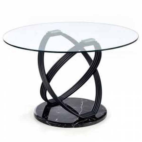SO INSIDE Table de salle à manger ronde avec plateau en verre et pied design en acier noir Illusion