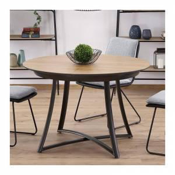 SO INSIDE Table de salle à manger ronde extensible aspect chêne pieds acier Steel
