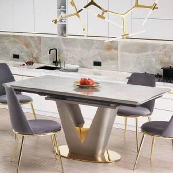 SO INSIDE Table extensible avec plateau aspect marbre et piètement design gris et doré EAGLE