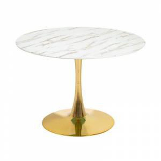 SO INSIDE Table ronde or et verre effet marbre blanc 100cm Lova