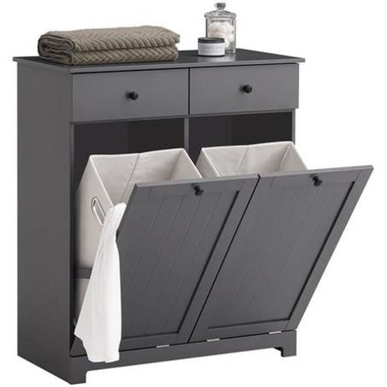 SoBuy BZR33-DG Meuble Bas de Salle de Bain avec 2 Tiroirs et 2 Paniers à Linge L78xP38xH90cm – Gris