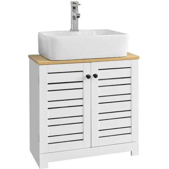 SoBuy BZR40-W Meuble Sous-Lavabo Meuble Sous-Vasque à 2 étages et 2 Portes Meuble de Rangement de Salle de Bain