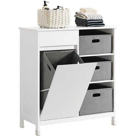 SoBuy BZR77-W Meuble Bas de Salle de Bain avec 1 Tiroir, 1 Panier à Linge et 3 Panier, 80x91x38cm