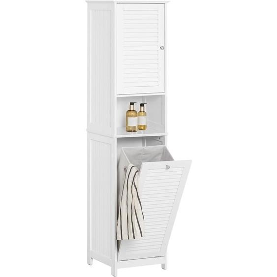 Sobuy - Colonne de Salle de Bain avec Panier à Linge Amovible, 1 Porte, 1 Tiroir et Espace de Rangement, Armoire Haute en mdf Blanc, 40x38x170cm