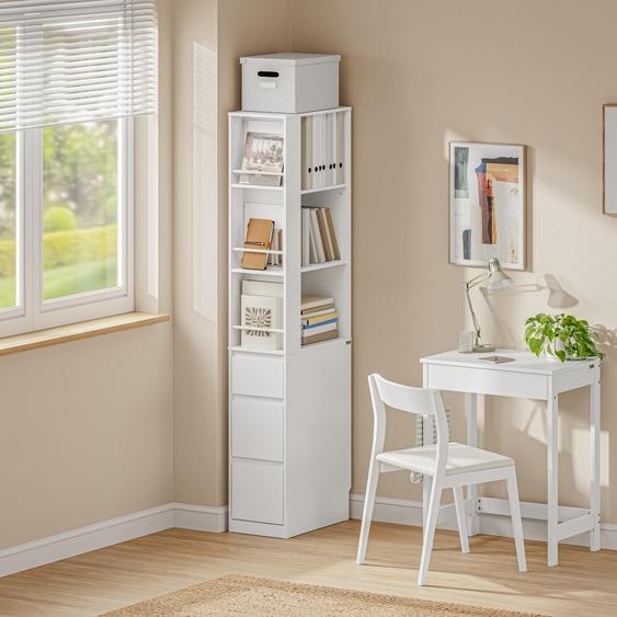 SoBuy Étagère dangle haute avec 3 tiroirs et 3 étagères, armoire de rangement colonne blanche style moderne Structure STR15-W