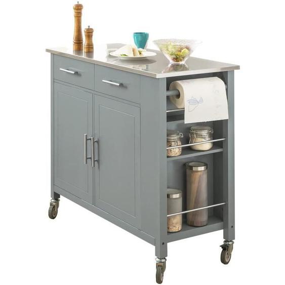 SoBuy FKW108-HG Desserte Roulante pour Cuisine avec Etagère Latérale, Portes et Tiroirs Plateau en Acier INOX, 107x46x94 cm