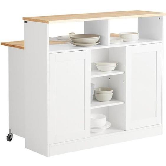 SoBuy Ilot de Cuisine FSB36-WN Multi-rangements avec Portes Coulissantes et Plan de Travail Extensible, Blanc, 110x66x97cm