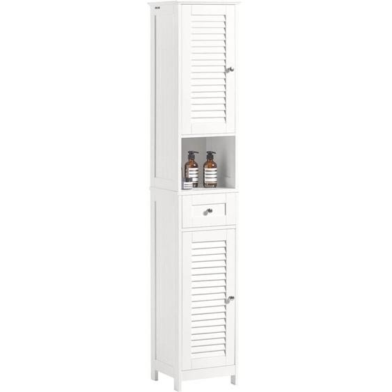 Sobuy - Meuble Colonne Salle de Bain – Armoire Rangement Haute Avec 2 Portes, 1 Tiroir et Niche Ouverte – Meuble de Rangement Pour Salle de Bain, wc,
