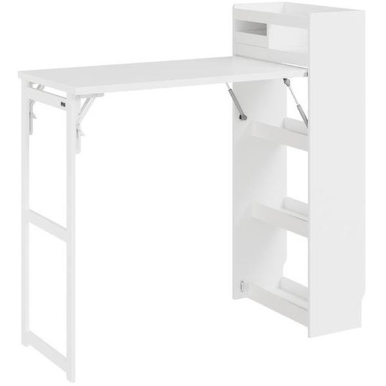 SoBuy Meuble de cuisine pliable blanc avec plan de travail escamotable et rangement Tour de rangement verticale FWT115-W