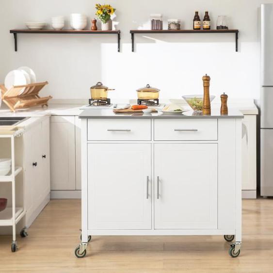 SoBuy® FKW108-W Desserte Roulante Chariot de Cuisine Meuble de Rangement à roulettes Buffet Multifonctionnel avec Etagère Latérale,